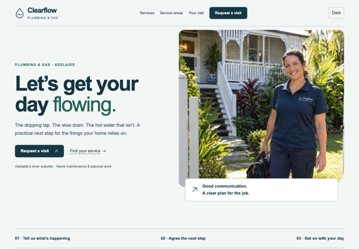 Clearflow fictional after homepage at desktop width